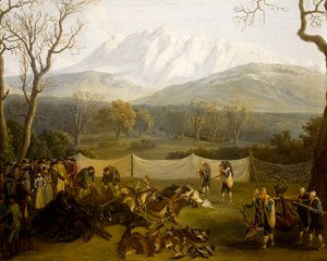 Kış: Persano rezervinde avlanma (tuval üzerine yağlı boya) by Jacob Philippe Hackert