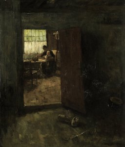 taşralı kadın ve çocuk ile ev içi by Jacob Simon Hendrik Kever