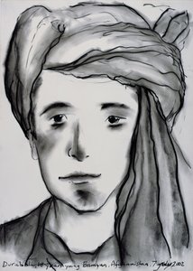 Durabali, 18 yaşında Genç, Bamyan, Afganistan, 2002 (kağıt üzerinde kömür)