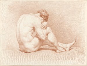 Oturan erkek çıplak, diz üstü by Jacob Willemz. de Vos