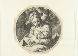 İsa Çocuk ile Meryem Meryem ile İsa Çocuk ve Yusuf marangoz aletleriyle (dizi başlığı) by Jacob de Gheyn (II) (workshop of)