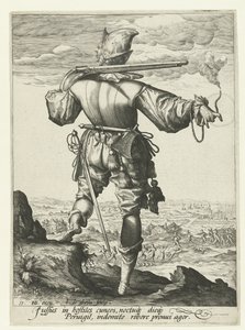 Kasklı silahşör (harquebusier?) Subaylar ve Askerler (dizi adı) by Jacob de Gheyn (II)