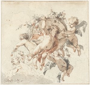 Bir Çiçek Sepeti ile Yüzen Kerubiler by Jacob de Wit