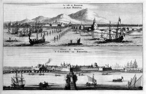Batavia şehrinin, limanının ve kalesinin manzaraları - Pierre de Goyer ve Jacob de Keyser, Leiden tarafından “" Birleşik İllerin Doğu Şirketi