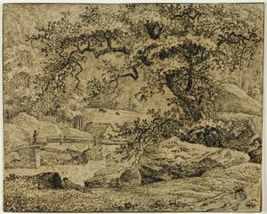 Dere Tarafından Ağacın Altında Dinlenen Figürlü Manzara by Jacob van Ruisdael