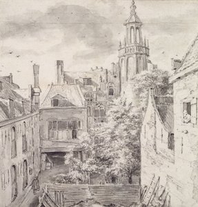 View of the Courtyard of the House of the Archers of the St. Sebastian Guild on the Singel in Amsterdam (pencil und wash on paper) by Jacob van Ruisdael