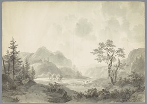 Bir nehir ile dağ manzarası by Jacob van Strij