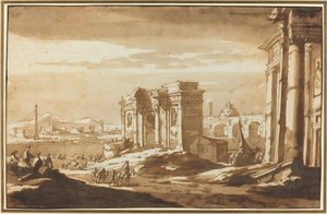 Tiber Nehri Boyunca Roma Harabelerinin Capriccio Görünümü by Jacob van der Ulft