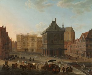 İnşaat halindeki yeni Belediye Binası ile Amsterdam'daki Baraj