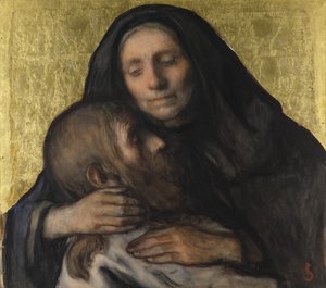 Pietà (altın varaklı kağıt üzerine guaj)