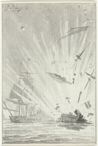 Hollandalı korsan De Dappere Patriot'un İngiliz gemisi Kameleon ile savaşta patlaması, 14 Ağustos 1781