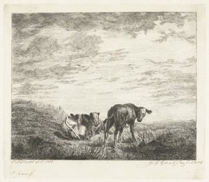 üç buzağı by Jacobus Cornelis Gaal (signed by artist)