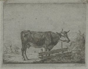 Bir çitin yanında duran inek by Jacobus Cornelis Gaal