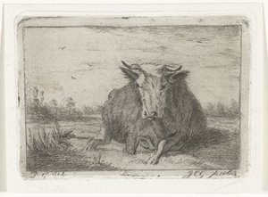 Önden görülen uzanmış inek by Jacobus Cornelis Gaal
