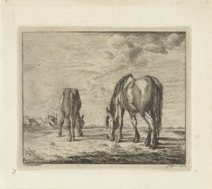 iki otlayan at by Jacobus Cornelis Gaal