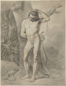 Bir ağacın önünde çıplak erkek ayakta by Jacobus Johannes Lauwers