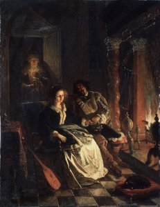 ""Le Rendez vous"" (Rendezvous) Baştan çıkarma sahnesi, şöminenin yanında kendisine aşkını ilan eden bir beyefendinin kur yaptığı genç bir kız. Tablo Jacob Joseph Eckhout (1793-1861) 1852 Beyaz Rusya Cumhuriyeti Devlet Sanat Müzesi, Minsk, Beyaz Rusya by Jacobus Josephus Eeckhout