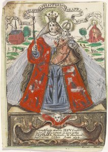 Çocuklu Meryem, arkasında iki kilise binası ile by Jacobus de Man (I)