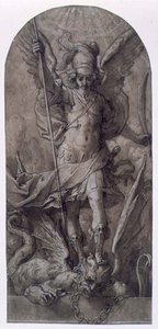 St. Michael (kahverengi mürekkep ve kahverengi yıkama) by Jacopo (attr.to) Ligozzi