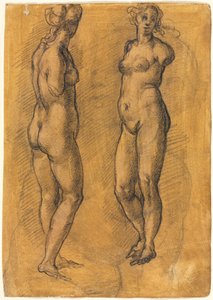 Ayakta Duran Kadın Antik Heykeli Kopyası (iki görünüm), Putto Kroki üzerine by Jacopo Chimenti