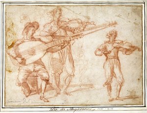 Chiatarrone ve Keman Çalan İki Müzisyen, İkinci Müzisyenin Yardımcı Çalışması ile by Jacopo Confortini
