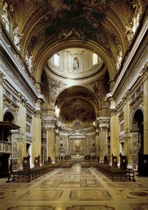 1568-75 yılları arasında inşa edilen Chiesa del Gesu'nun iç görünümü by Jacopo Vignola