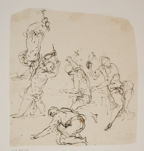 Bir demirhanede çalışan taş ustaları veya demircilerle ilgili beş çalışma by Jacopo Palma