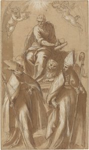 İki Piskopos ve Putti ile Saint Mark by Jacopo Palma il Giovane