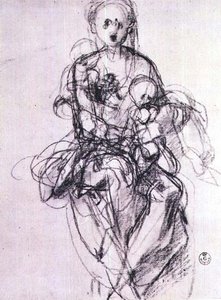 Bir Madonna ve Çocuğun Çalışması (tebeşir) by Jacopo Pontormo
