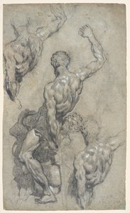 Michelangelo'nun "Samson and the Philistines" çalışması, c.1575–85 (tebeşir, karakalem, guaş, kağıt) by Jacopo Robusti (workshop of) Tintoretto