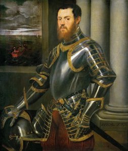Altın süslemeli Zırh Takımlı Bir Adamın Portresi, yaklaşık 1555. by Jacopo Robusti Tintoretto
