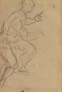 Oturan Adam Aşağıdan Görünüş (kağıt üzerinde siyah tebeşir) (yassı) (rekto için bkz. 160812) by Jacopo Robusti Tintoretto