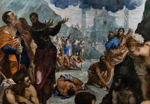 St. Augustine topalları iyileştirir, detay by Jacopo Robusti Tintoretto