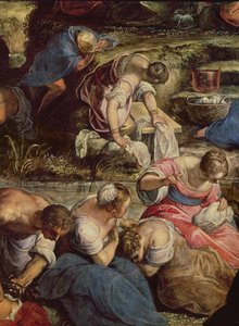Manna Buluşması, merkezi detay: dikiş diken kadın by Jacopo Robusti Tintoretto