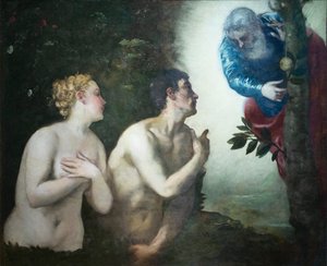 Adem ve Havva'nın Aden bahçesinden kovulması by Jacopo Robusti Tintoretto