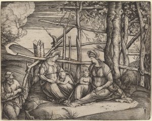 Aziz Elizabeth ve Bebek Aziz Vaftizci Yahya ile Kutsal Aile by Jacopo de