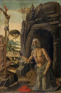 Bir Tövbekar Olarak Aziz Jerome, c.1590 (ceviz üzerinde tempera) by Jacopo del Sellaio