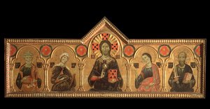 Kurtarıcı ve azizlerle poliptik: kurtarıcı (Bakire ile İsa, Aziz Petrus, Aziz John Evangelist ve Aziz Paul) - panelde yağ