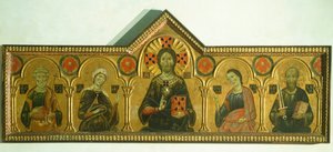 Madonna ve Üç Aziz ile Kurtarıcı, Meliore Toscano veya Meliore di Jacopo (yaklaşık 1255-1285), panel üzerinde tempera ve altın, 85x210 cm, Detay