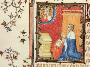 Ms Lat 18014 Jean de France (1340-1416) Berry Dükü Ebedi Babasının Önünde Dua Eder, Les Petites Heures de Duc de Berry