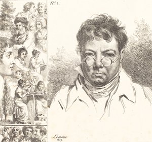 Self-Portrait and Other Heads, 1819 (lithograph) by Jacques Antoine Marie Lemoine
