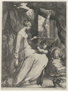 Meryem Ana, Mesih Çocuk ve Bir Melekle Dönüyor Meryem ve çocuklu bir melek ve asa tutan bir melek by Jacques Bellange