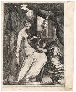 Distaff ve bir Melek ile Bakire ve Çocuk by Jacques Bellange