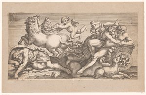 Aurora tarafından arabasında çekilen Cephalus Roma'daki Palazzo Farnese'deki fresklerden sonra Mitolojik sahneler (dizi adı) by Jacques Belly