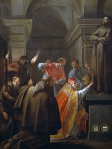Jacques Blanchard'ın (1600-1638) tablosu Assisi'li Aziz Francis'in mezarında Papa V. Nicholas
