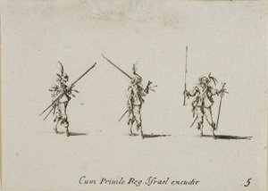Eğik Mızraklarla Tatbikat, Askeri Tatbikatlardan beşinci plaka by Jacques Callot