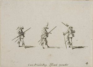 Tüfek ile tatbikat, Askeri Tatbikatlardan dördüncü plaka by Jacques Callot