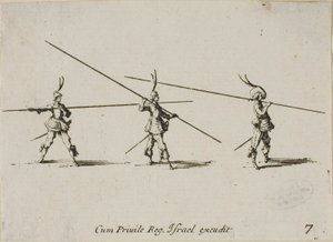 Tüfek ile tatbikat, Askeri Tatbikatlardan yedinci plaka by Jacques Callot