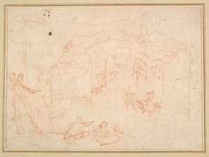 Figür Çalışmaları (rekto); Bir Sahne Seti (versi) by Jacques Callot