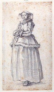 Kürk İşlemeli Elbiseli Figür (kağıt üzerine siyah tebeşir) by Jacques Callot